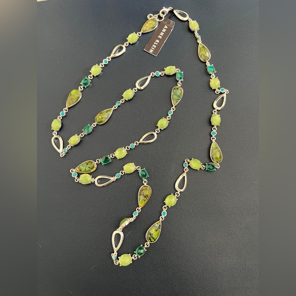 Anne Klein Gold-Tone Necklace with Green and Lime Stones - Picture 3 of 6